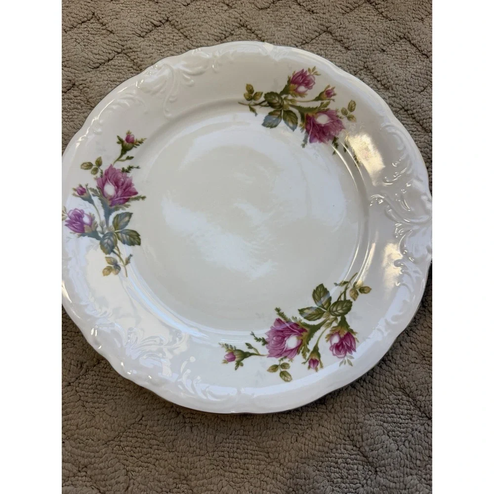 Wawel Poland Pompadour Rose Moss Roses Embossed Gold Trim -2 DINNER PLATES